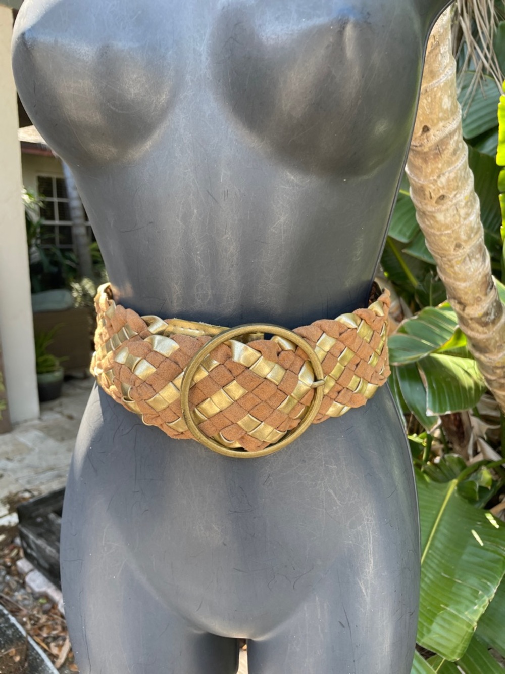 Super wide woven, vegan and gold, leather statement, belt